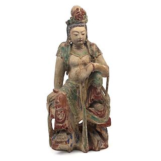ASIAN CARVED POLYCHROME FIGURE
