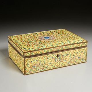 Antique Thai enameled copper lidded box