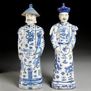 Pair large Chinese porcelain blue & white figures
