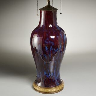 Large Chinese flambe-glazed vase lamp