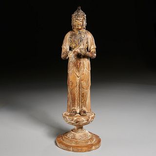 Antique carved giltwood standing Buddha