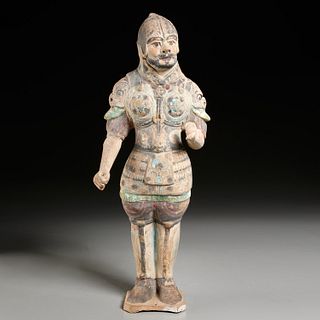 Tang era painted pottery figure of a soldier