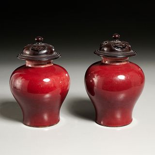 Pair Chinese oxblood glazed porcelain jars