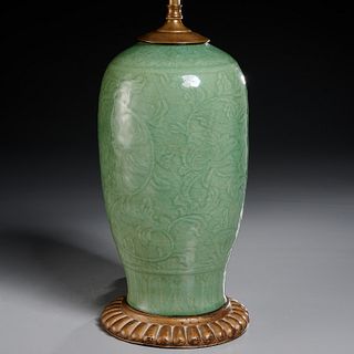 Chinese carved Longquan celadon vase