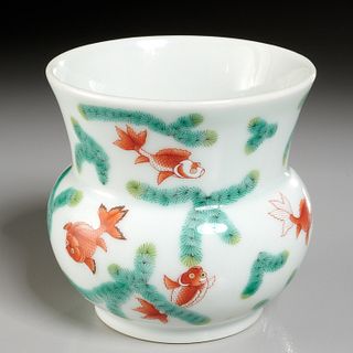 Small Chinese wucai porcelain koi vase
