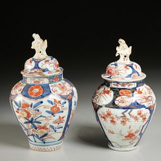 Antique pair Japanese lidded Imari jars