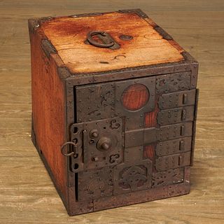 Japanese iron-mounted elm strong box