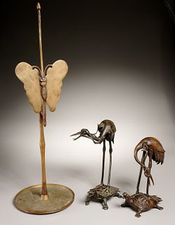 (3) antique bronze Japanese lamps