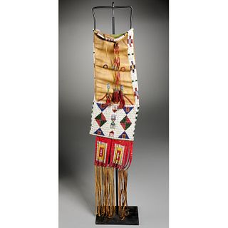Cheyenne beaded and quilled hide pipe bag