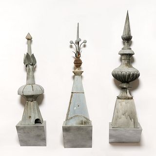 (3) French zinc architectural roof finial spires