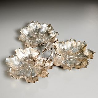 Large Buccellati silver three-section serving dish