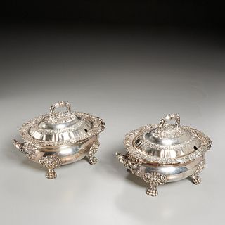 Pair early Victorian Sheffield sauce tureens