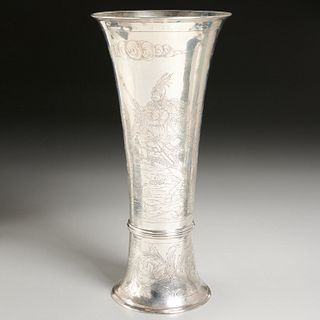 Georg Roth, large engraved sliver vase
