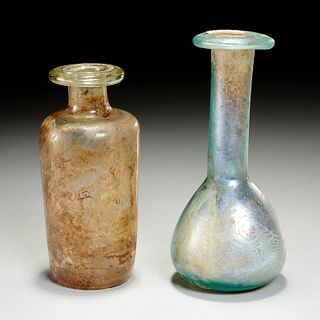 (2) Roman glass Unguentarium bottles, ex-museum