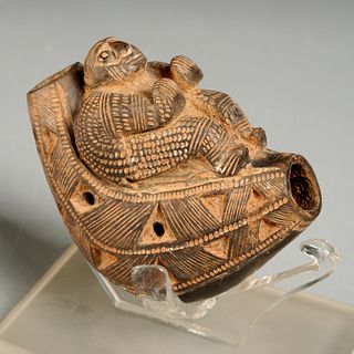 Fine Pre-Columbian pottery ocarina or pipe
