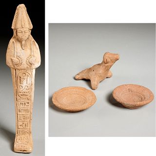 Egyptian whistle, (2) bowls, & Ushabti, ex-museum
