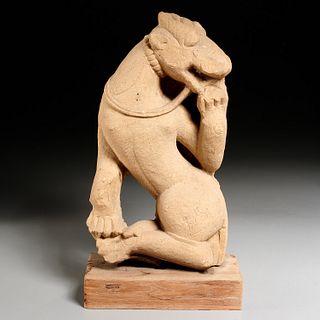 Early Asiatic sandstone animal carving