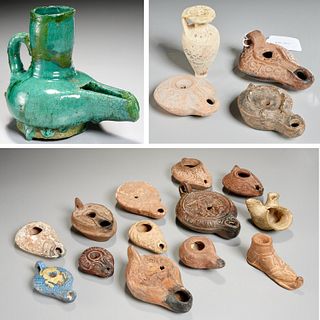 Collection ancient oil lamps & vase, ex-museum