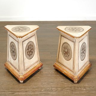 Pair Italian Neoclassical painted pedestal tables