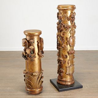 (2) Castilian giltwood pedestals, ex Hearst Coll.