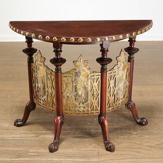 Unusual Aesthetic style mahogany, brass console