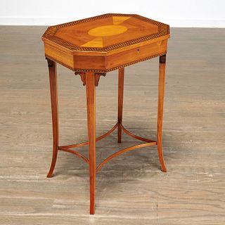 Continental ebony inlaid fruitwood work table
