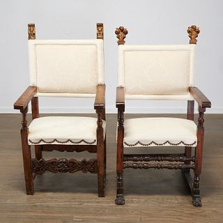 (2) antique Spanish Baroque style armchairs