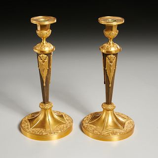Pair Russian Empire dore bronze candlesticks