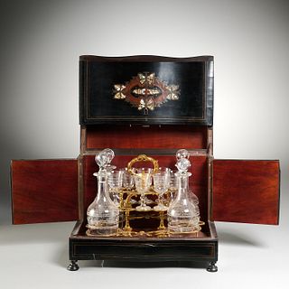 Napoleon III brass inlaid ebony veneer tantalus