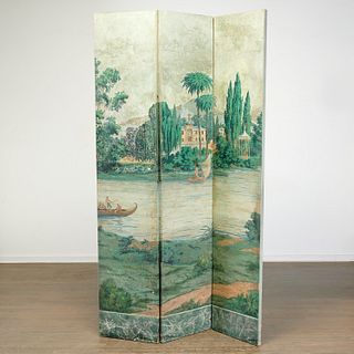 Zuber style scenic wallpaper three-panel screen