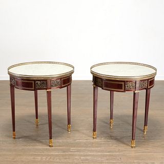 Pair Louis XVI style marble top side tables