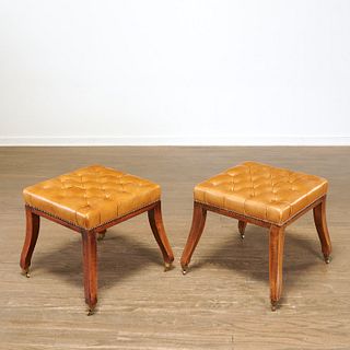 Pair English mahogany leather top stools
