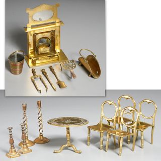 English brass miniature parlor and hearth objects