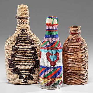 Paiute Beaded and Northern California, Makah Basketry Bottles 