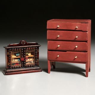 (2) American Folk Art miniature cabinets