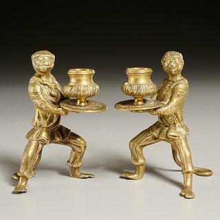 Pair English Aesthetic bronze monkey candlesticks