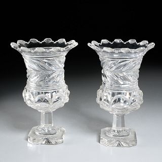 Nice pair Irish Regency cut crystal urns