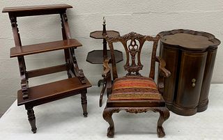 Mahogany Stained Side Table and Child Chair Assortment