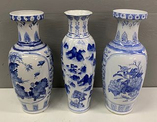 Asian Style Blue and White Pottery Floor Vase Assortment