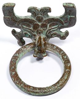 Chinese Han Dynasty Bronze Taotie Mask and Ring Door Handle