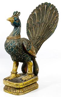 East Indian Peacock Carved Wood Figure
