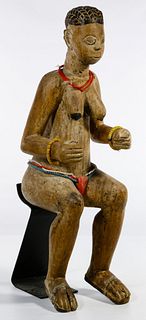 African Ghana Fante Akan Carved Wood Shrine Figure