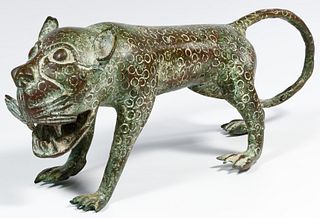 African Nigerian Bronze Leopard Figure