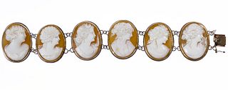 14k Gold and Carved Shell Cameo Bracelet