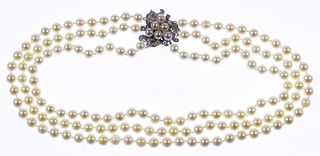 14k White Gold, Diamond and Pearl Necklace