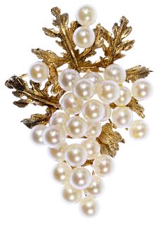 14k Gold and Pearl Brooch