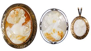 14k Gold and 10k Gold Carved Cameo Brooch / Pendant Assortment
