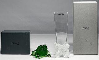 Lalique Crystal 'Gregoire' Frog and 'Locca' Vase