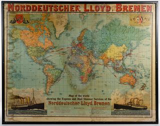 Paul Langhans (German, 19th Century) 'Norddeutscher Lloyd Bremen' Map