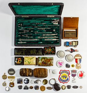 Boxes, Pendants, Badges and Drafting Set Assortment